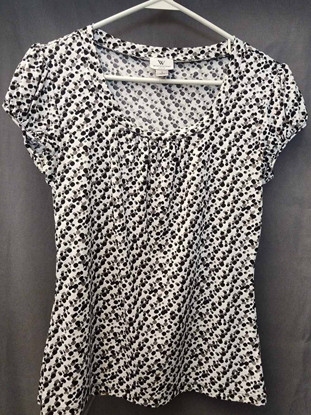 Worthington Black and White Dot Scoop Neck Womens Small Office Work Blouse